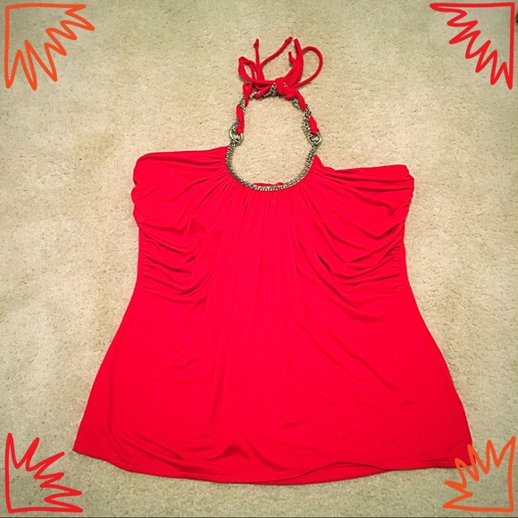 Red Halter Top with Metal Details - Picture 2 of 3